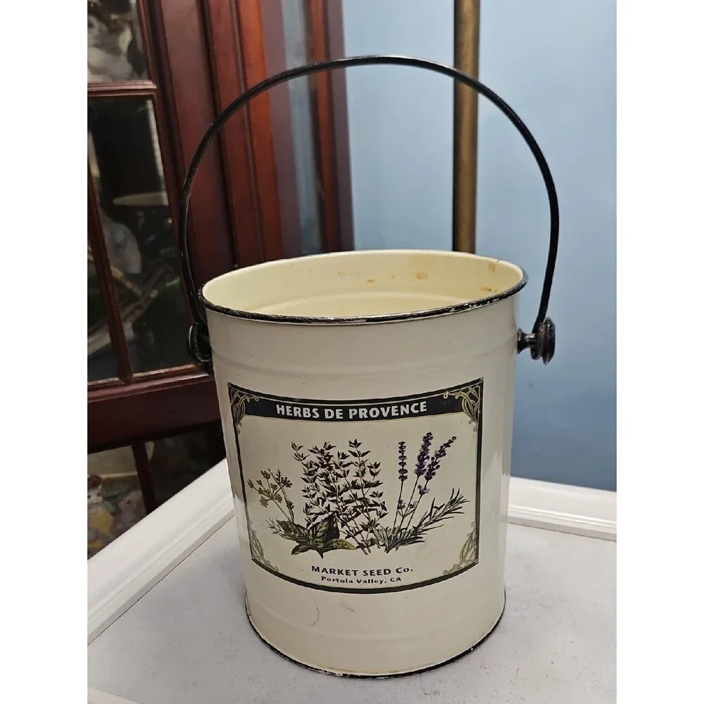 Herbs de Provence Cream Decorative Metal Pail Bucket